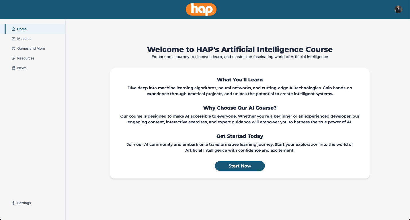 HAP AI training platform interface screenshot